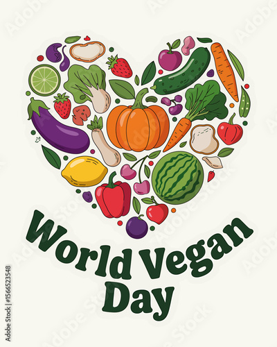 A Digital Illustration Celebrating World Vegan Day A Heart of Fruits and Vegetables