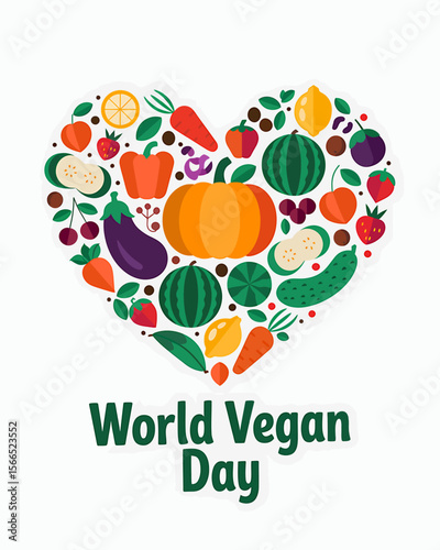A Digital Illustration Celebrating World Vegan Day A Heart of Fruits and Vegetables
