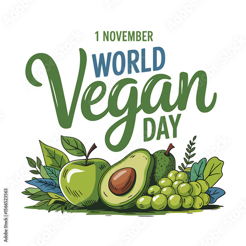 A Digital Illustration Celebrating World Vegan Day Fruits, Vegetables, and a Healthy Lifestyle