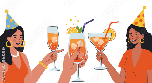 Festive celebration with friends and cocktails vector illustration for party posters