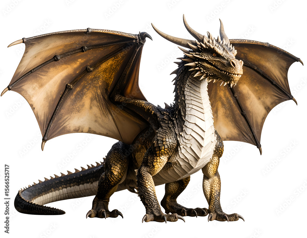 Fototapeta premium A stunning mythical dragon with intricate scales and majestic wings embodies ancient power.