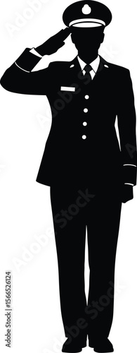 Military salute silhouette, soldier in uniform, formal gesture, respect and honor, armed forces figure, peaked cap, discipline, military pose, service member illustration