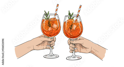 Cheers celebration with aperol spritz vector illustration - design for beverage posters and cards