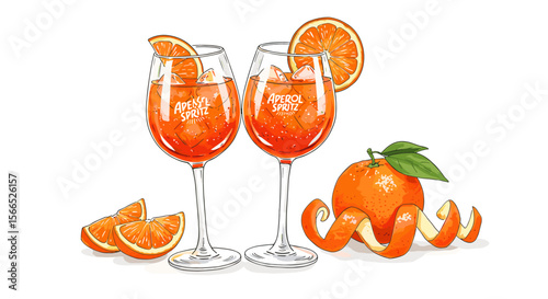 Refreshing aperol spritz vector illustration with oranges for drink menu design