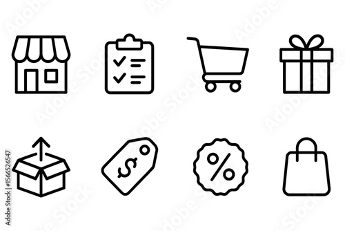 E-commerce icons set: store, shopping cart, gift, and more, vector illustration