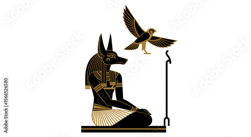 Ancient egyptian deity with falcon vector illustration for historical design