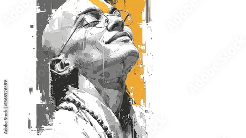 Abstract sketch of man looking up with expressive emotion