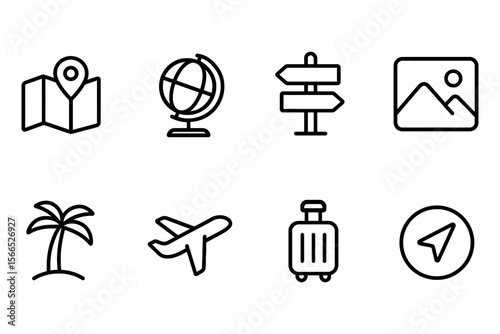 Travel icons collection featuring map, globe, signpost, and more, vector illustration