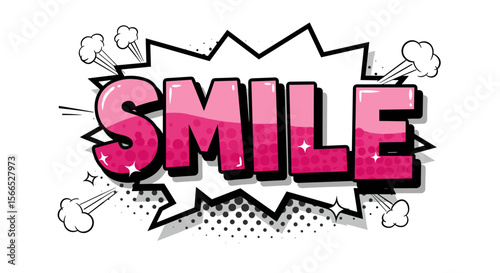 Comic style pop art vector illustration with word smile in explosion design for posters