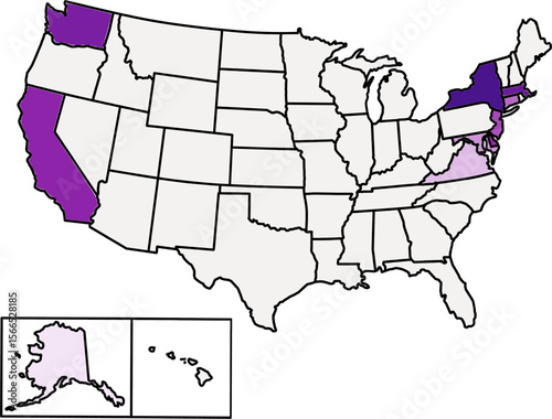 Choropleth map of top 10 U.S. states by GDP per capita in 2024, using color gradient to show income levels, ideal for economic data and education.

