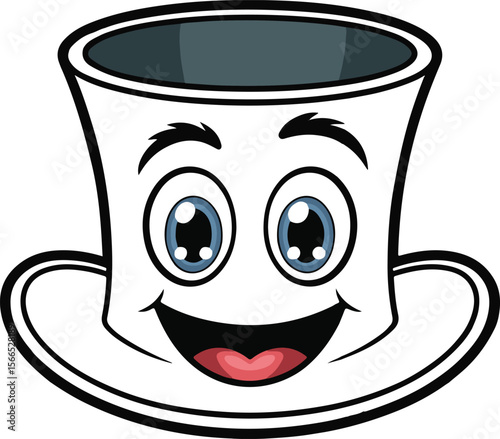 Cheerful cartoon top hat character with big smiling face and expressive eyes