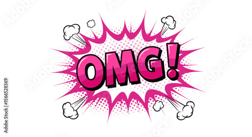 Comic style pop art vector illustration with pink "omg" text explosion design