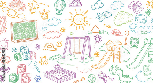 Colorful playground and childhood doodle vector illustration for kids design