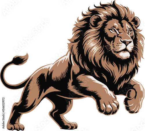 Powerful illustration of a regal lion with detailed mane and strong paws ready to pounce