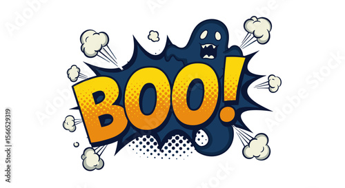 Cartoon boo vector illustration for halloween designs in pop art style