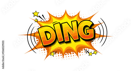Comic style ding text with explosive action burst - vector illustration for pop art design