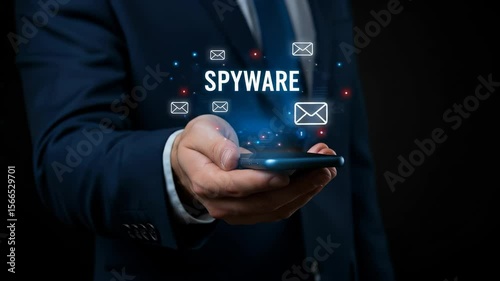 Wallpaper Mural Spyware on Mobile Phone: Adult White Businessman Investigates Cyber Threats and Email Security Torontodigital.ca