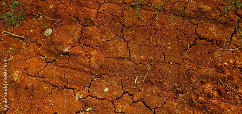 Long background, A close-up view of cracked red earth, symbolizing drought, dryness, and natural texture variations highlighting climate and environmental conditions.