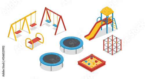 Isometric playground equipment vector illustration for children's outdoor recreation