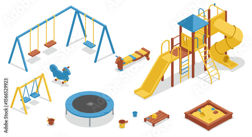 Children's playground vector illustration: isometric design for educational and recreational concepts