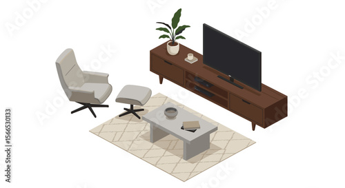 Modern living room isometric vector illustration with furniture for interior design