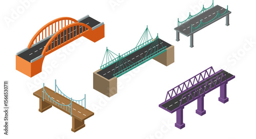 Isometric bridge collection vector illustration for architectural design