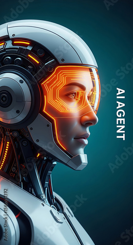 Futuristic ai agent portrait depicting advanced technology and artificial intelligence integration