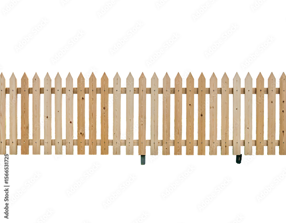 A classic wooden picket fence stands as a charming boundary, showcasing natural timber textures.