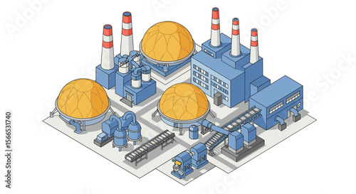 Isometric industrial factory vector illustration for technology and manufacturing design
