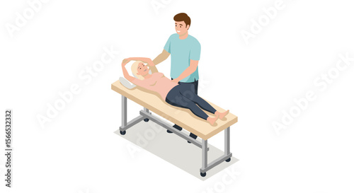 Physiotherapy session isometric vector illustration for healthcare design