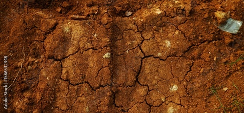 Long background, A close-up view of cracked red earth, symbolizing drought, dryness, and natural texture variations highlighting climate and environmental conditions.