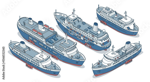 Isometric cruise ships vector illustration for nautical design and decor