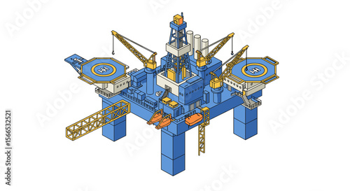 Isometric offshore oil rig vector illustration for industrial and energy sector designs
