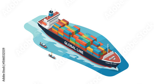 Isometric cargo ship vector illustration for maritime and logistics design