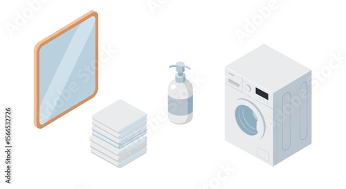 Isometric vector illustration of laundry room essentials