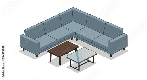 Modern isometric vector illustration of a stylish living room sofa set for interior design