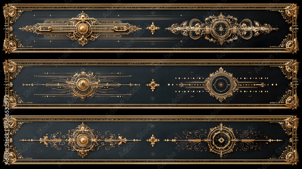 Ornate gold steampunk inspired decorative borders and dividers