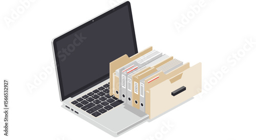 Digital file organization vector illustration: concept of efficient data management in isometric style for business and office features