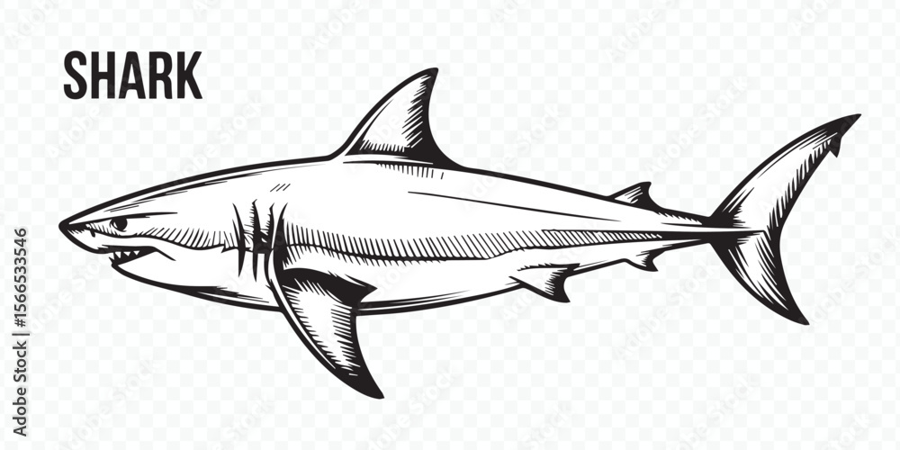 Naklejka premium detailed shark outline vector eps10 for ocean-themed designs, marine life illustrations, educational projects and graphic art