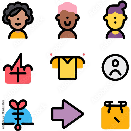 Diverse individuals and icons gather, creating a visual representation, with teamwork concept and digital art style.