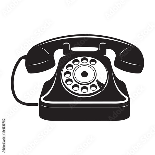 Classic vintage black rotary dial telephone with handset and cord isolated on white background