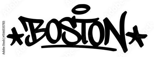 Boston graffiti tag in bold black lettering on transparent background. Clean and historic influence great for stylish visuals and cultural street expression