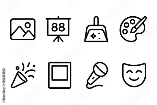 Creative arts and entertainment icons set, vector illustration