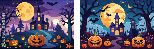 Halloween banners with pumpkins and houses.