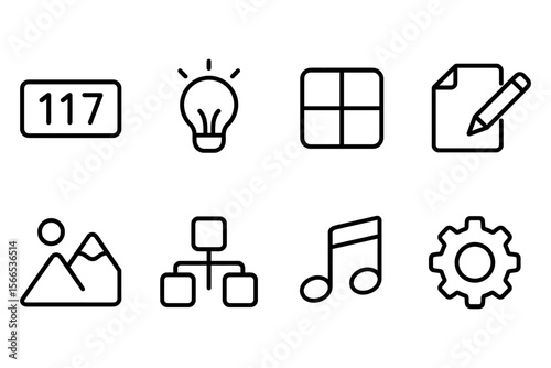 Collection of minimalist icons representing ideas and organization, vector illustration