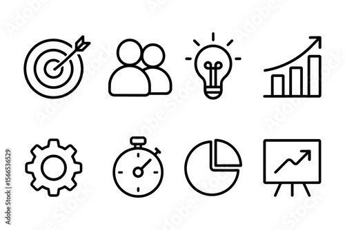 Business and productivity concepts in minimalist icon set, vector illustration