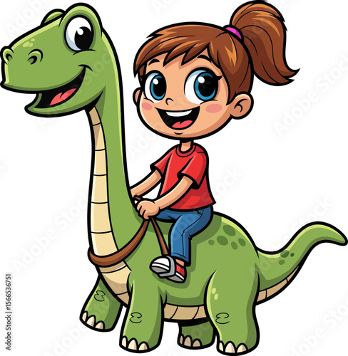 A Happy Girl Rides a Friendly Dinosaur Through a Magical Forest