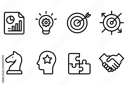Business strategy and innovation icons set, vector illustration