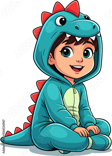 Adorable Child Wearing a Cute Dinosaur Costume Smiling Happily