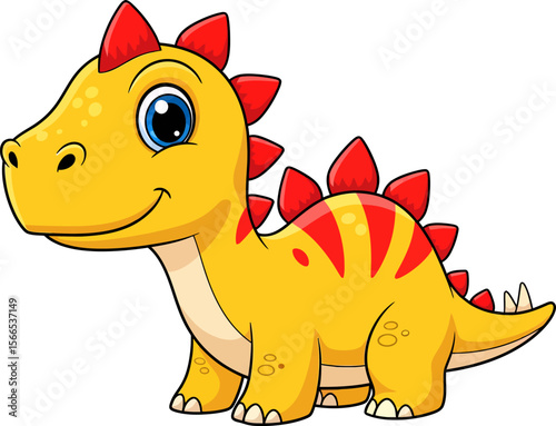 Cute Yellow Dinosaur with Red Stripes and Spikes